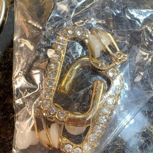 Gold and Crystal rhinestone Clip-On Earrings G shaped new in package
